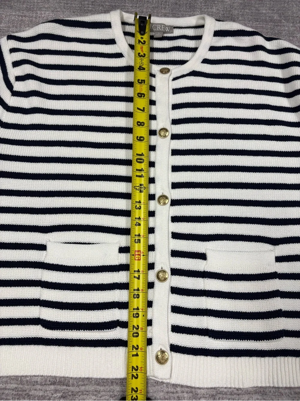 J. Crew Relaxed Emilie Sweater Lady Jacket Natural Navy Stripe Cardigan XL Boxy - Picture 6 of 10